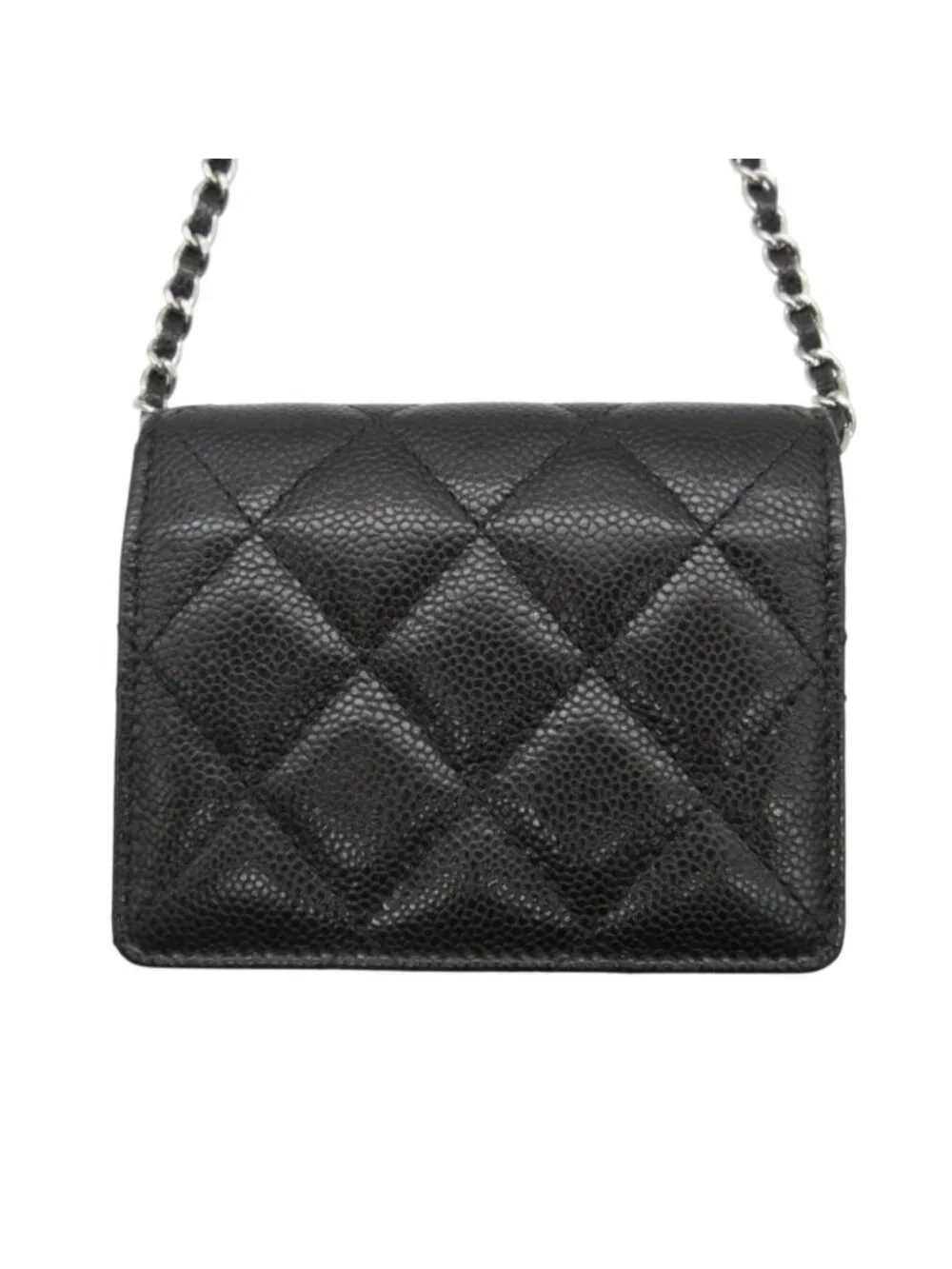 Chanel Shoulder Bag Chain Wallet Pouch Mini Quilted Caviar Leather Black